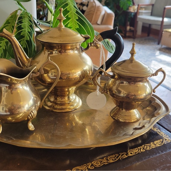 Brass Tea Set with Tray - Picture 1 of 8